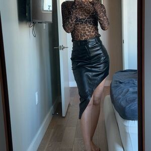 Black faux leather midi skirt